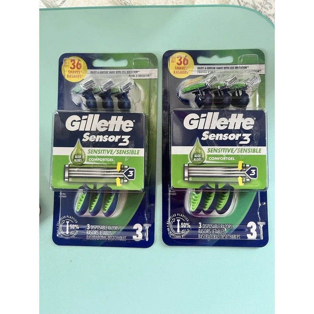 Gillette sensor 3 disposable razors 3 Pk 2 Pack In Bundle. 6 Razors Total